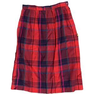 Vintage 1980s F.A. Chatta Ltd Midi Pleated Plaid Skirt Red Blue Black Women's 16